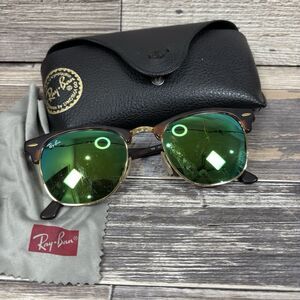 Ray-Ban RB3016-1145/19-51 Clubmaster Havana/Gold Frame Gray Green Mirror Lens